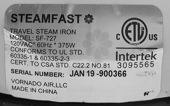 Travel iron recall for Steamfast and Brookstone irons sewing discussion  topic @ PatternReview.com